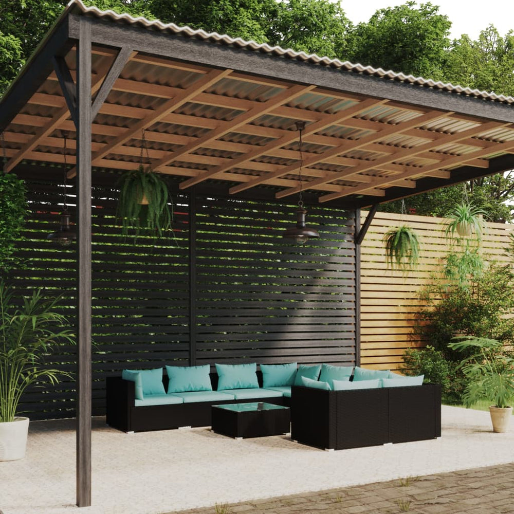 9-tlg. Garten-Lounge-Set mit Kissen Poly Rattan Schwarz
