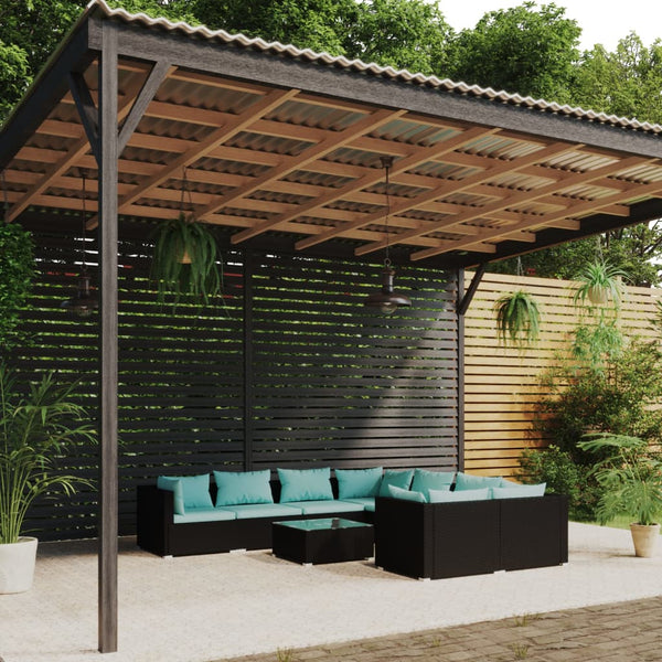 9-tlg. Garten-Lounge-Set mit Kissen Poly Rattan Schwarz