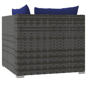 9-tlg. Garten-Lounge-Set mit Kissen Poly Rattan Grau