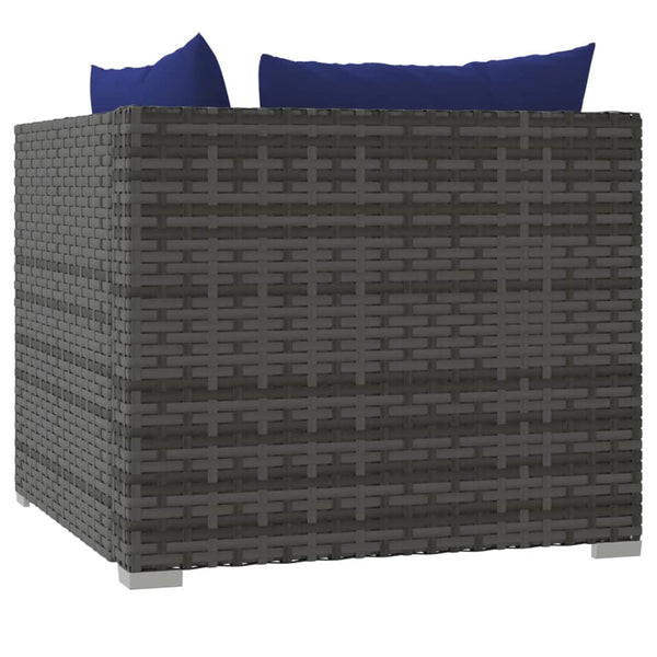 9-tlg. Garten-Lounge-Set mit Kissen Poly Rattan Grau