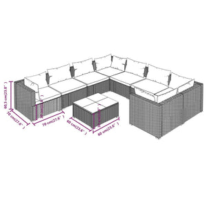 9-tlg. Garten-Lounge-Set mit Kissen Poly Rattan Grau