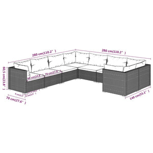 8-tlg. Garten-Lounge-Set mit Kissen Poly Rattan Schwarz