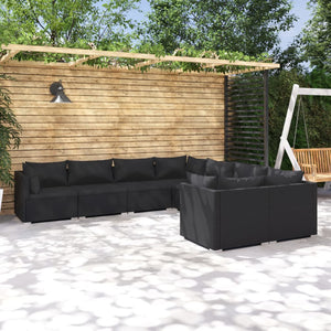 8-tlg. Garten-Lounge-Set mit Kissen Poly Rattan Schwarz