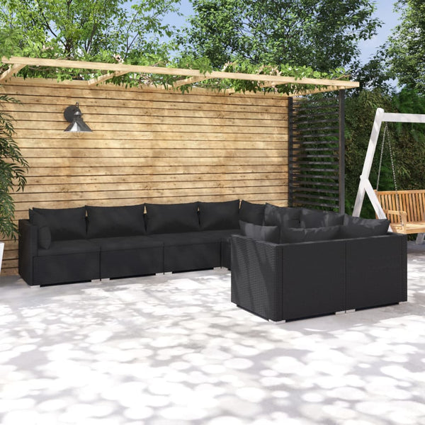 8-tlg. Garten-Lounge-Set mit Kissen Poly Rattan Schwarz