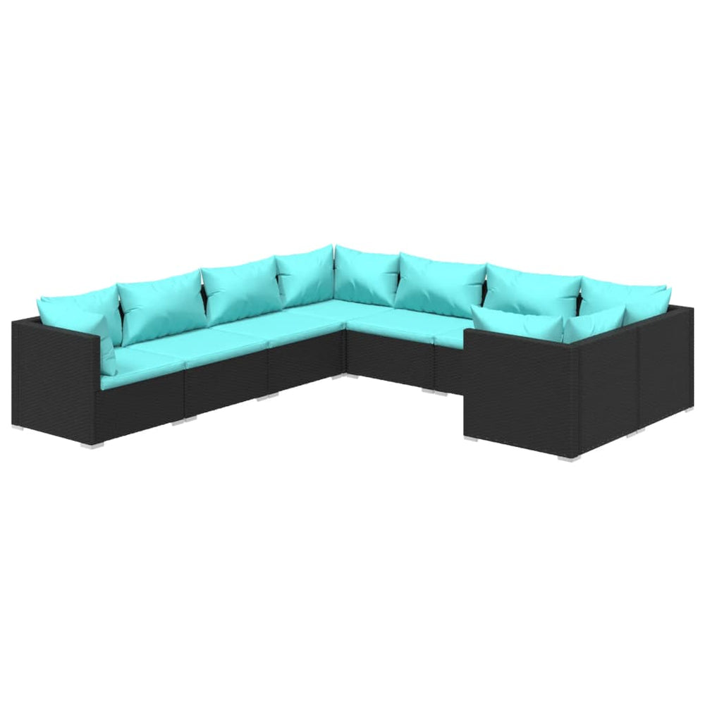 8-tlg. Garten-Lounge-Set mit Kissen Poly Rattan Schwarz