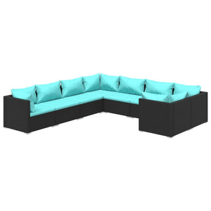 8-tlg. Garten-Lounge-Set mit Kissen Poly Rattan Schwarz