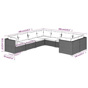 8-tlg. Garten-Lounge-Set mit Kissen Poly Rattan Schwarz
