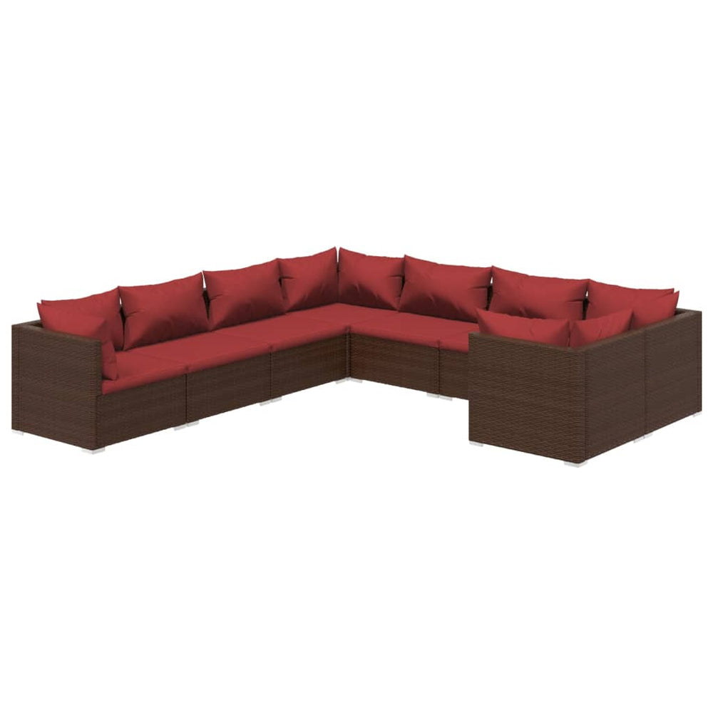 8-tlg. Garten-Lounge-Set mit Kissen Poly Rattan Braun