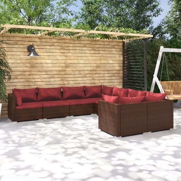 8-tlg. Garten-Lounge-Set mit Kissen Poly Rattan Braun