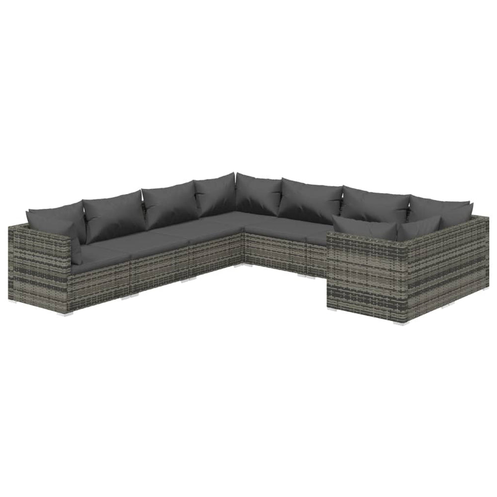 8-tlg. Garten-Lounge-Set mit Kissen Poly Rattan Grau