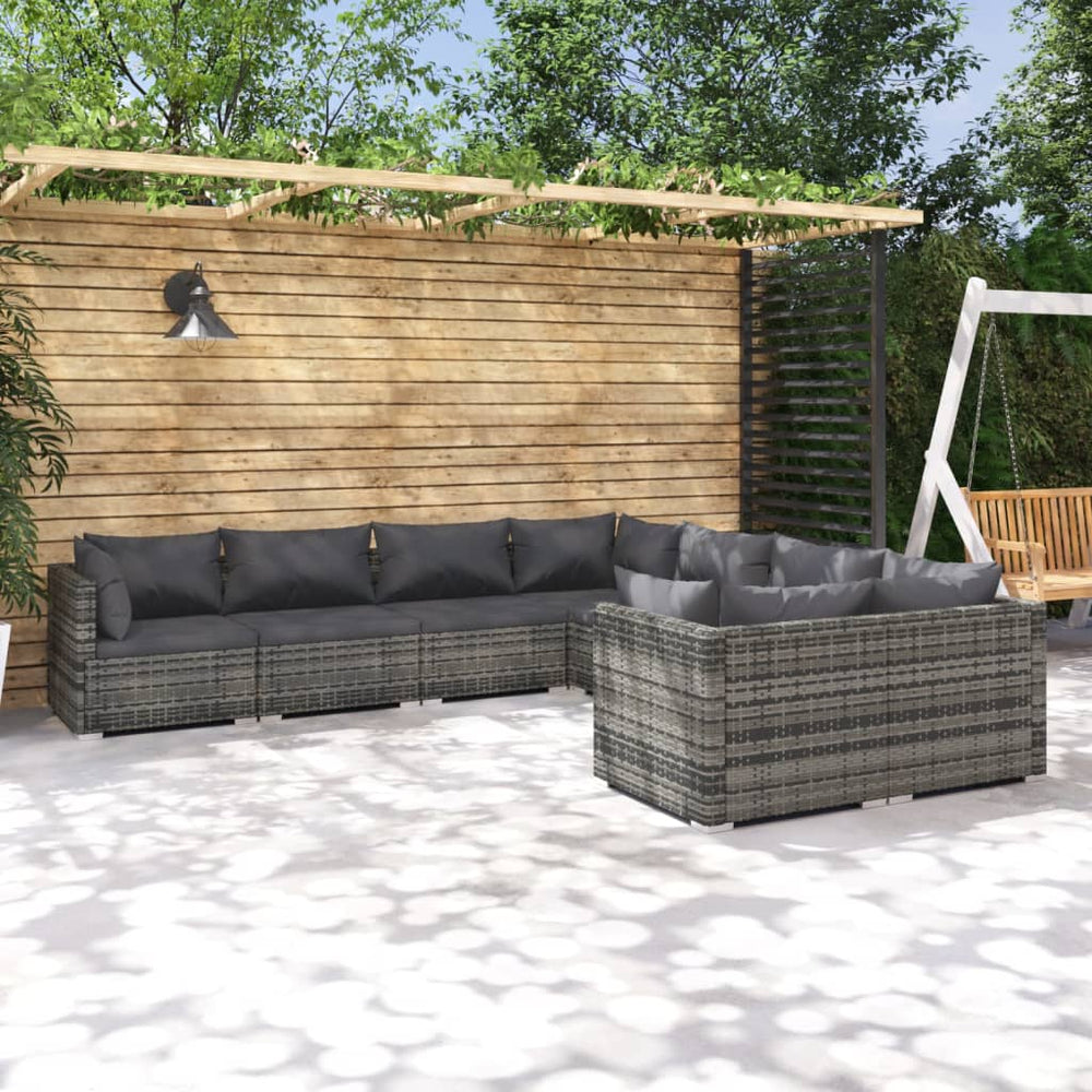 8-tlg. Garten-Lounge-Set mit Kissen Poly Rattan Grau