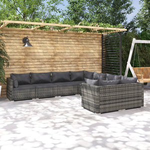 8-tlg. Garten-Lounge-Set mit Kissen Poly Rattan Grau