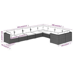 9-tlg. Garten-Lounge-Set mit Kissen Poly Rattan Grau
