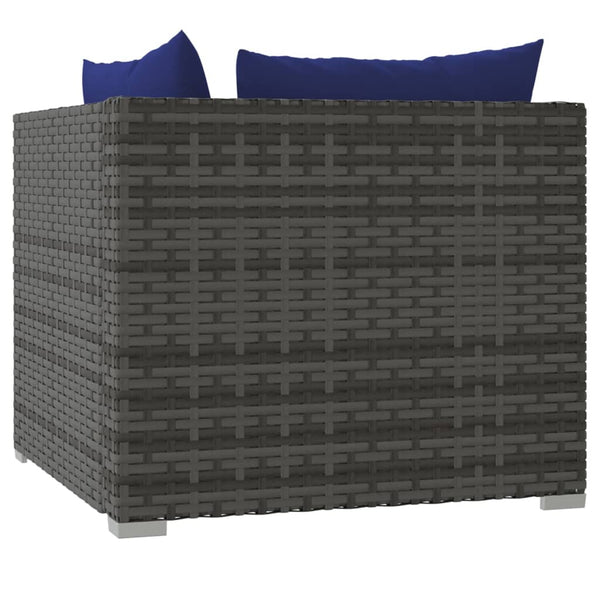 9-tlg. Garten-Lounge-Set mit Kissen Poly Rattan Grau