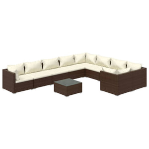 10-tlg. Garten-Lounge-Set mit Kissen Poly Rattan Braun