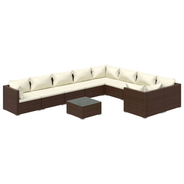 10-tlg. Garten-Lounge-Set mit Kissen Poly Rattan Braun