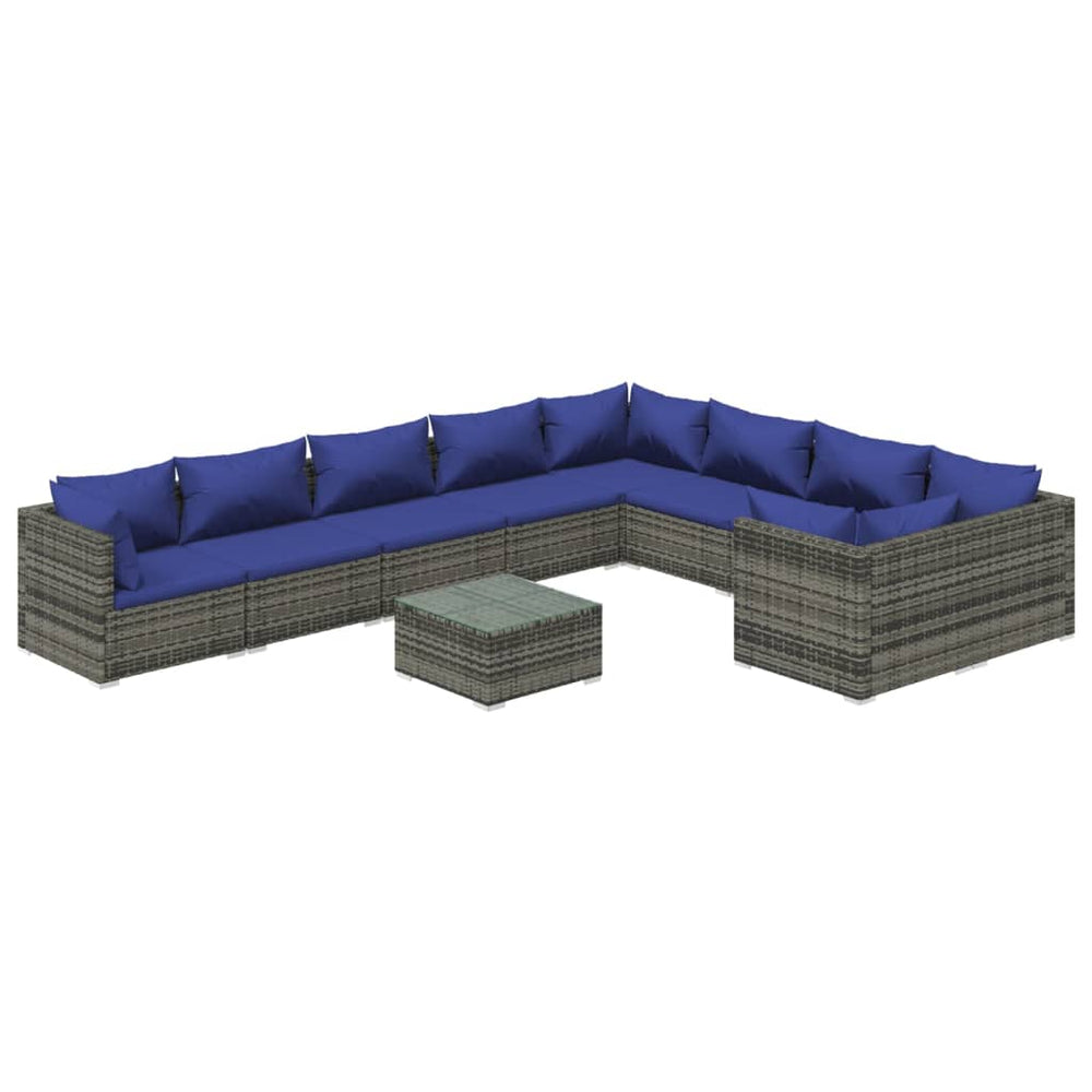 10-tlg. Garten-Lounge-Set mit Kissen Poly Rattan Grau