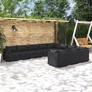 10-tlg. Garten-Lounge-Set mit Kissen Poly Rattan Schwarz