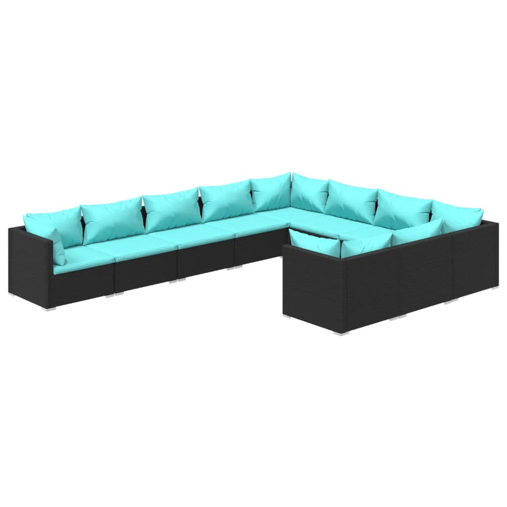 10-tlg. Garten-Lounge-Set mit Kissen Poly Rattan Schwarz