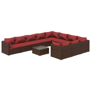 11-tlg. Garten-Lounge-Set mit Kissen Poly Rattan Braun