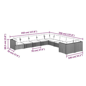 10-tlg. Garten-Lounge-Set mit Kissen Poly Rattan Schwarz