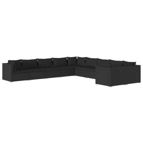 10-tlg. Garten-Lounge-Set mit Kissen Poly Rattan Schwarz