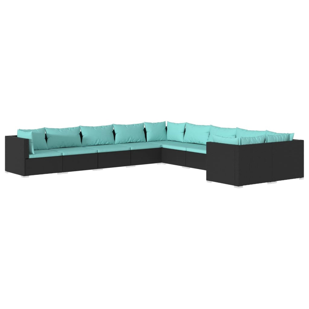 10-tlg. Garten-Lounge-Set mit Kissen Poly Rattan Schwarz