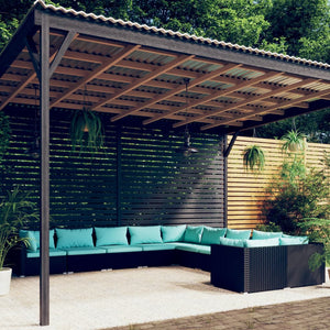 10-tlg. Garten-Lounge-Set mit Kissen Poly Rattan Schwarz