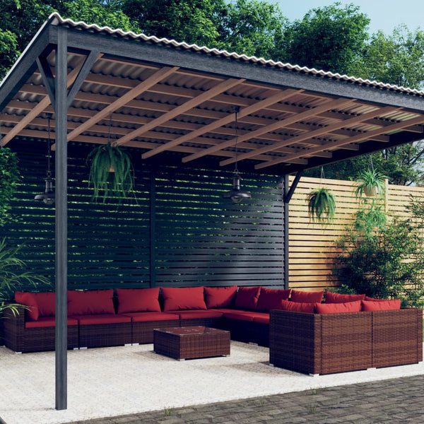 11-tlg. Garten-Lounge-Set mit Kissen Poly Rattan Braun