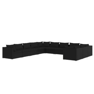 11-tlg. Garten-Lounge-Set mit Kissen Poly Rattan Schwarz