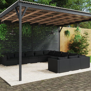 11-tlg. Garten-Lounge-Set mit Kissen Poly Rattan Schwarz