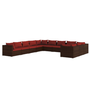 11-tlg. Garten-Lounge-Set mit Kissen Poly Rattan Braun