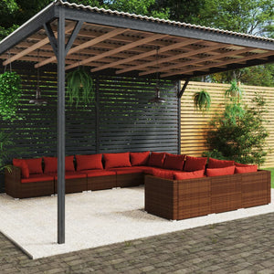 11-tlg. Garten-Lounge-Set mit Kissen Poly Rattan Braun