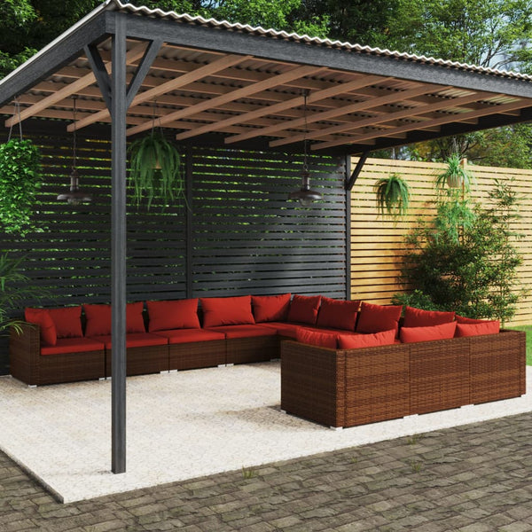 11-tlg. Garten-Lounge-Set mit Kissen Poly Rattan Braun