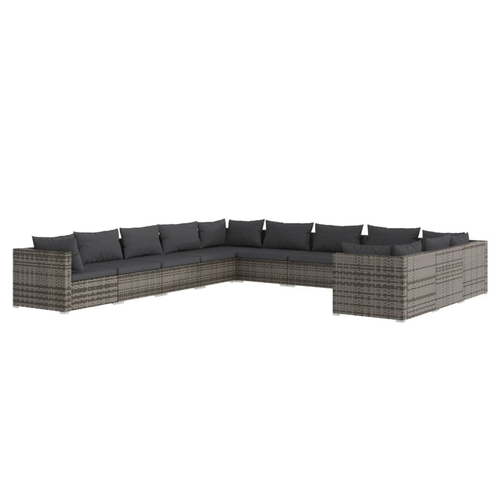 11-tlg. Garten-Lounge-Set mit Kissen Poly Rattan Grau