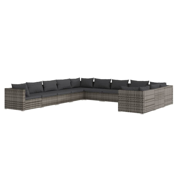 11-tlg. Garten-Lounge-Set mit Kissen Poly Rattan Grau