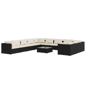 12-tlg. Garten-Lounge-Set mit Kissen Poly Rattan Schwarz