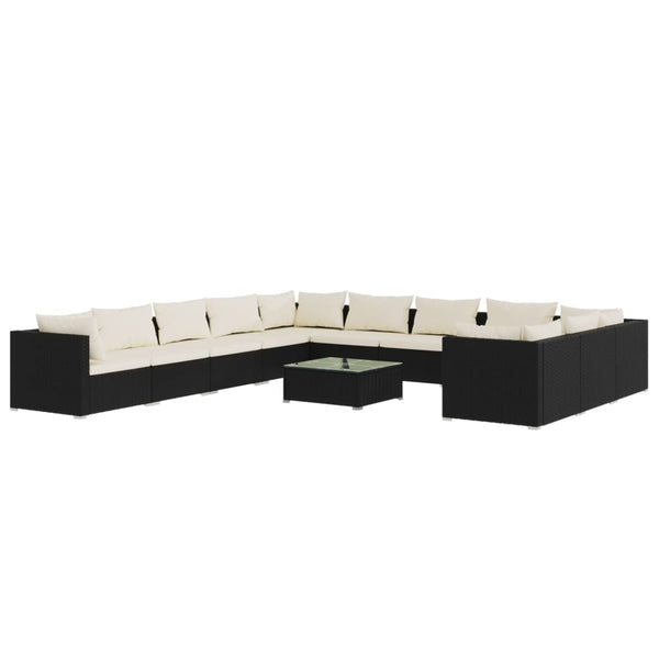 12-tlg. Garten-Lounge-Set mit Kissen Poly Rattan Schwarz