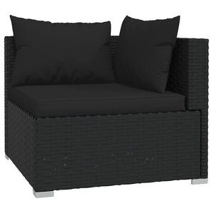 11-tlg. Garten-Lounge-Set mit Kissen Schwarz Poly Rattan