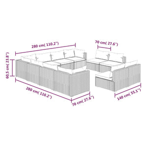 11-tlg. Garten-Lounge-Set mit Kissen Schwarz Poly Rattan