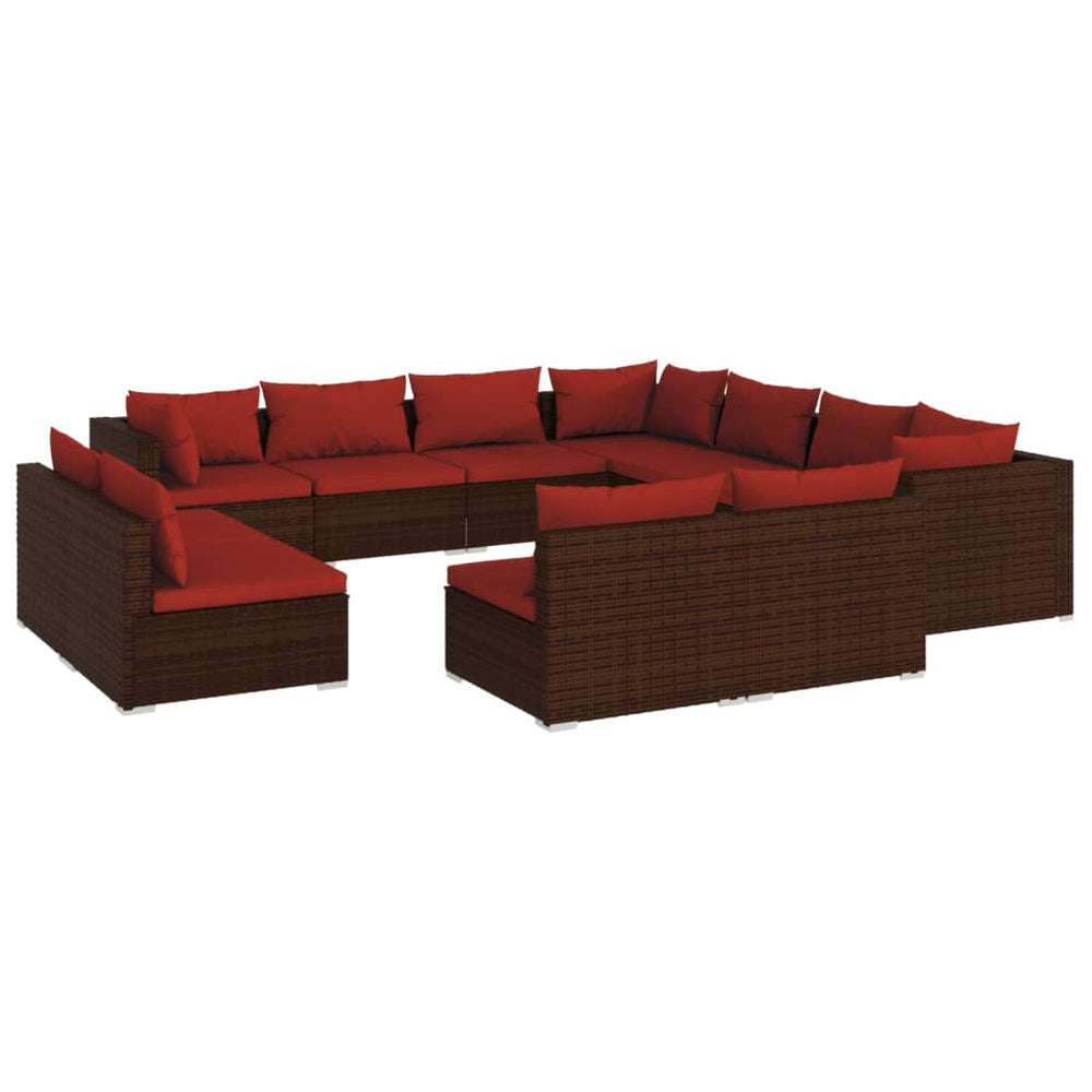11-tlg. Garten-Lounge-Set mit Kissen Braun Poly Rattan