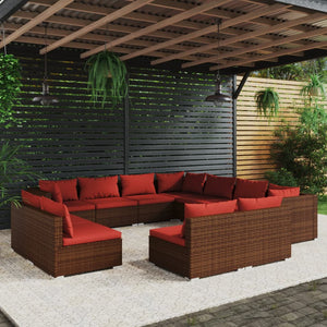 11-tlg. Garten-Lounge-Set mit Kissen Braun Poly Rattan
