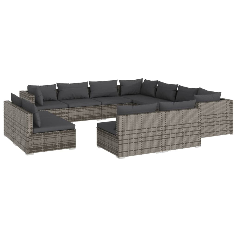 11-tlg. Garten-Lounge-Set mit Kissen Grau Poly Rattan