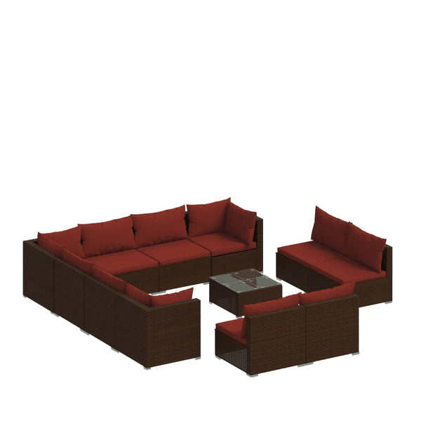 12-tlg. Garten-Lounge-Set mit Kissen Braun Poly Rattan