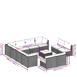 12-tlg. Garten-Lounge-Set mit Kissen Braun Poly Rattan