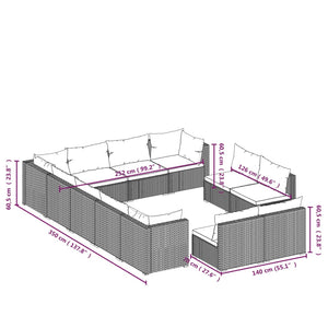 12-tlg. Garten-Lounge-Set mit Kissen Schwarz Poly Rattan