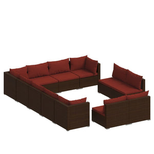 12-tlg. Garten-Lounge-Set mit Kissen Braun Poly Rattan