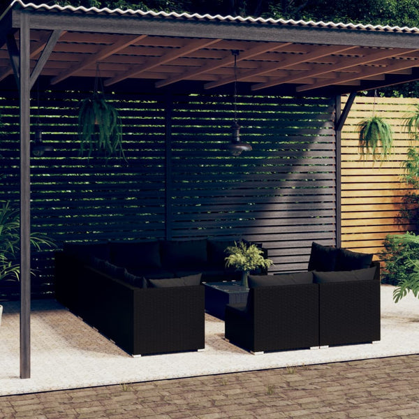 13-tlg. Garten-Lounge-Set mit Kissen Schwarz Poly Rattan