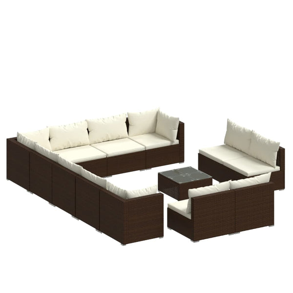 13-tlg. Garten-Lounge-Set mit Kissen Braun Poly Rattan