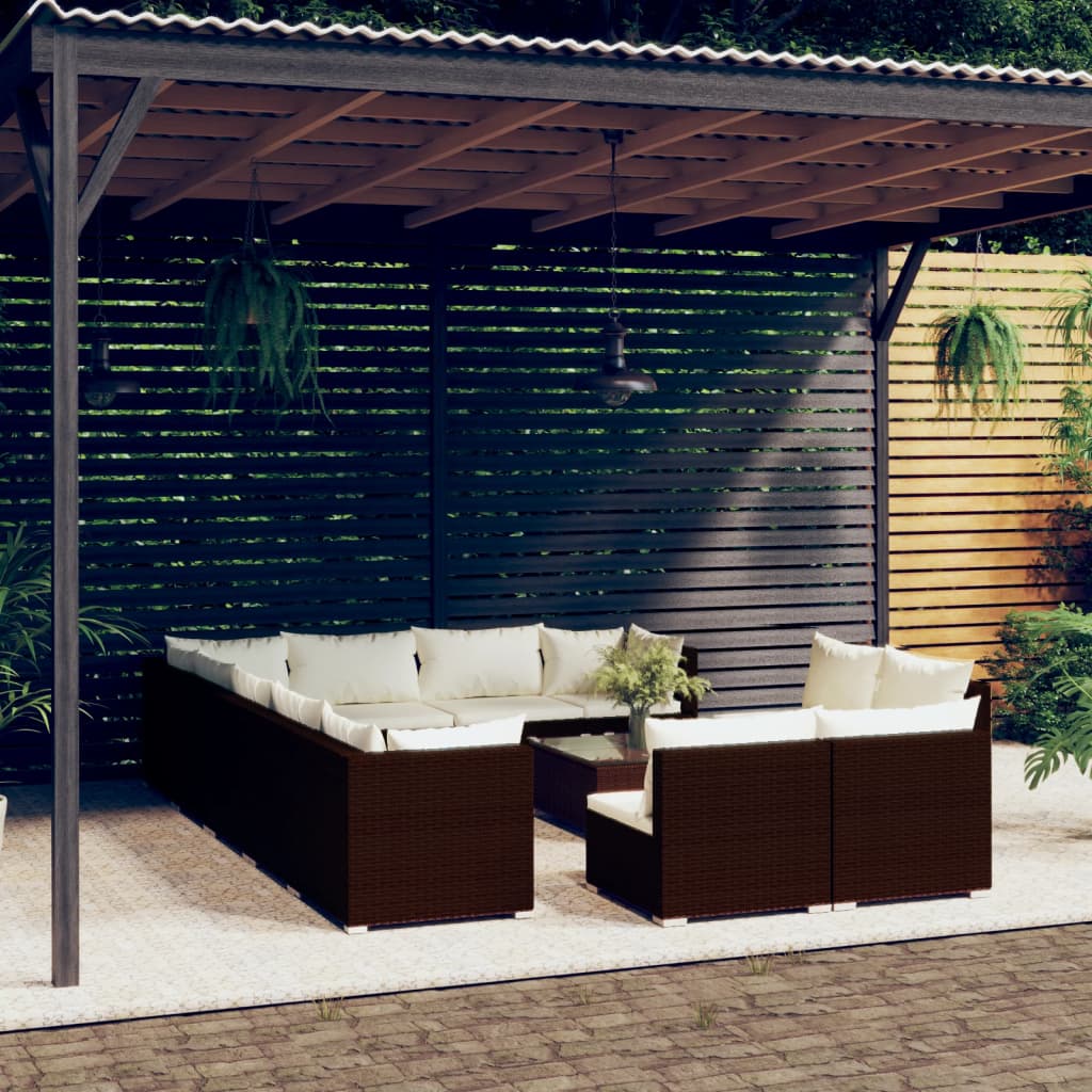 13-tlg. Garten-Lounge-Set mit Kissen Braun Poly Rattan